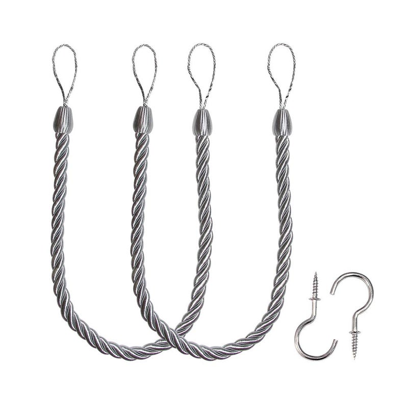 BEL AVENIR Curtain Ropes Tiebacks Tie-Backs, Curtain Handmade Holdbacks with 2 Metal Screw Hooks - Silver 2 Pack - Image 1